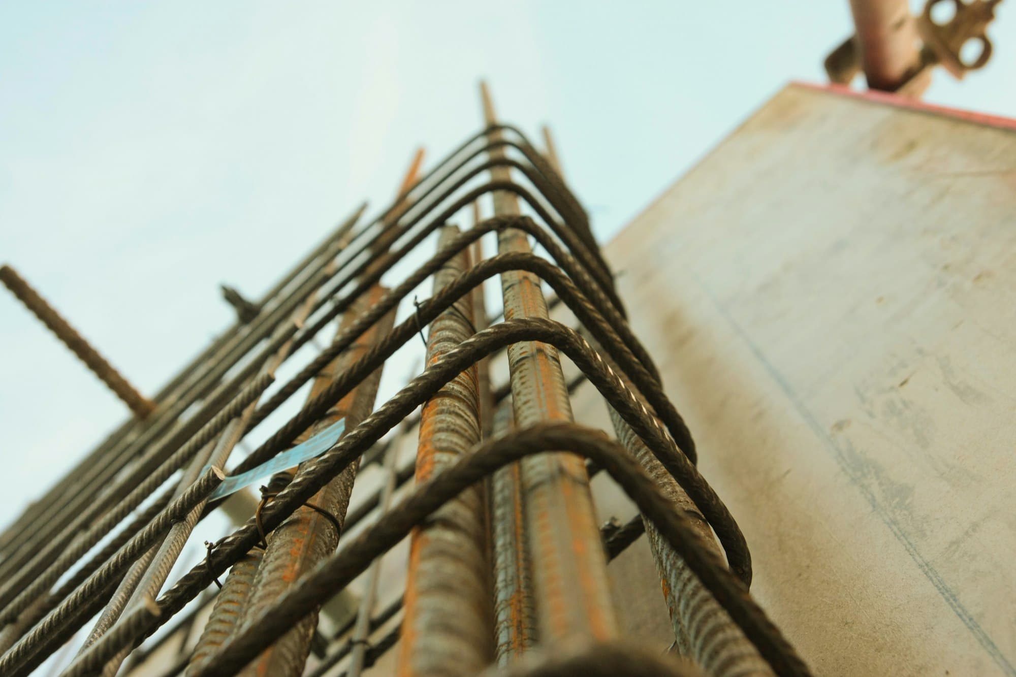 Close detail of reinforcement steel rebar on a construction site