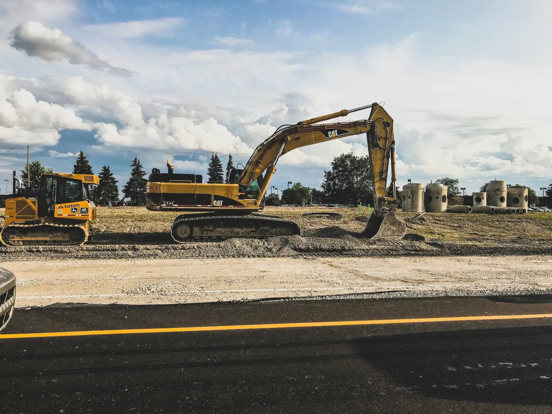 Excavator and bulldozer at a civil construction site