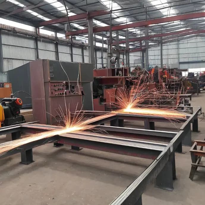 Structural steel workshop floor with cutting sparks